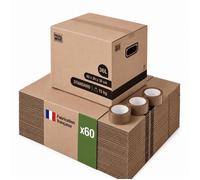 Pack and Move - Lot 60 cartons déménagement stockage livres - 40 x 30 x 30 cm - Poignées renforcées - 3 adhésifs offerts