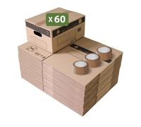 Pack and Move - Lot 60 cartons déménagement stockage S - 36 x 28x 18 cm - Poignées renforcées - 3 adhésifs offerts