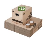 Pack and Move - Lot de 30 cartons déménagement livres avec poignées + 1 adhésif GRATUIT