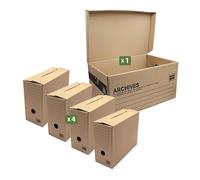 Pack and Move - Lot de 4 boites archives Taille M - 54 x 36 x 28 cm - Caisse de stockage incluse