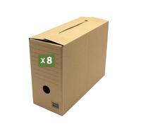 Pack and Move Lot de 8 boîtes d'archives en carton ondulé robuste - Organisation pratique - 33,5 x 12 x 24 cm