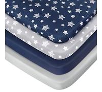 Pack and Play Sheets - Lot de 4 draps de berceau extensibles pour garçon, compatible avec Graco Pack n Play, matériau doux et respirant, bleu marine