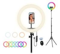 T'nB - Anneau LED 14 Pouce avec trépied, lumière LED, Pack Complet, Anneau de lumière Flexible et Ajustable avec Un Support pour Smartphone au Milieu, Manette Bluetooth Incluse - Noir