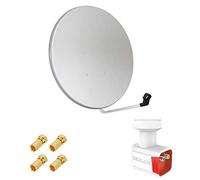 Pack Antenne Parabole Acier 100 cm Gris Clair + LNB Twin Full HD 1080p 4K Gain 70DB Bruit 0.1 DB + 4 Connecteurs fiche F