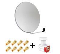 Pack Antenne Parabole Acier 100 cm Gris Clair MEGASAT + LNB QUAD Full HD 4K 1080p Gain 70DB Bruit 0.1 dB + 8 Connecteurs fiche F
