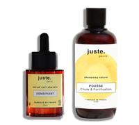 Pack Anti chute cheveux Juste. : Serum pousse cheveux + Shampoing anti chute - Stimule la pousse et renforce les cheveux - Ingrédients Naturels - Fabriqués en France