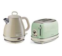 pack 1 bouilloire electrique 1l sans fil vintage beige 1 grillepain 2 fentes the