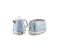 Pack bouilloire électrique 1l + grille-pain acier bleu vintage rétro