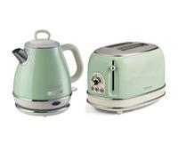 Pack bouilloire électrique 1l + grille-pain acier vert vintage rétro