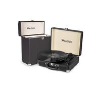 Audizio RP114BK Platine Vinyle Rétro Haut-Parleurs Intégrés 3 Vitesses + Audizio RC32 Valise Noire, Design Assorti, Déco Vintage ou Collection