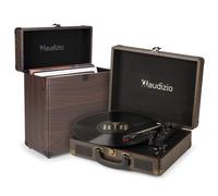 Pack Audizio RP114W Platine Vinyle Rétro Haut-Parleurs Intégrés 3 Vitesses + Audizio RC32 Valise Noyer, Design Assorti, Déco Vintage ou Collection