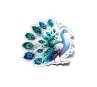 Pack AUTOCOLLANTS STICKERS Paon plumes coloré peint à l'aquarelle - Animal ferme Découpé à la Forme qualité résistant eau & Uv décoration fun pour ordinateur et bouteille 8cm