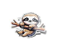 Pack AUTOCOLLANTS STICKERS Paresseux Mignon sur Branche, résistant à l'eau et aux UV découpe à la forme décoration animal qualité supérieure Parfait pour Voitures, Ordinateurs, et Plus 8cm