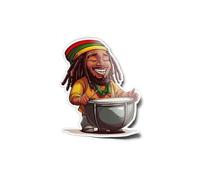 PACK AUTOCOLLANTS STICKERS Rasta Man Musique Reggae Djembé Ambiance Jah Rastafari Résistant Eau & Uv Dread Locks Vert Jaune Rouge Pour Ordinateur Bouteille et Voiture Déco exterieur 8cm