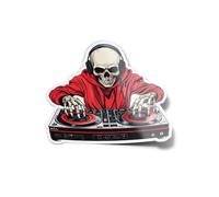 PACK AUTOCOLLANTS STICKERS Squelette Dj Sweat Mixe sur Platines Résistant Eau Uv Mignon Musique Fun Techno House Hip Hop Laptop Scratch Pour Ordinateur Bouteille et Voiture Déco exterieur 8cm
