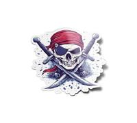 Pack AUTOCOLLANTS STICKERS Tête de Mort Pirate vinyle résistant eau uv Sabres Croisés Bandana Cache Oeil Piraterie Déco Die Cut Crâne Pour Ordinateur Bouteille et Voiture Déco exterieur 8cm