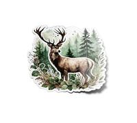 PACK AUTOCOLLANTS STICKERS Vinyle Cerf Dans la Forêt Aquarelle Résistant Eau & Uv Animal Sauvage Sapins Nature Chasse 9cm Pour Ordinateur Bouteille et Voiture Déco exterieur 8cm