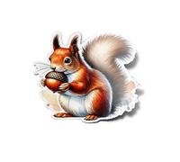 PACK AUTOCOLLANTS Stickers Vinyle Écureuil avec sa Noisette Illustration Aquarelle Résistant Eau Uv Animaux Sauvage Forêt Arbres Mignon Pour Ordinateur Bouteille et Voiture Déco exterieur 8cm