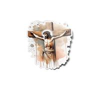 PACK AUTOCOLLANTS STICKERS Vinyle Jésus Crucifié Sur Croix Catholique Eglise Résistant Eau & Uv religieux chrétien Christ Foi Aquarelle Pour Ordinateur Bouteille et Voiture Déco exterieur 9cm