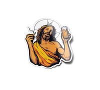 PACK AUTOCOLLANTS STICKERS Vinyle Jésus Humour Fume Cigarette et Boit Bière Fun Religion Résistant Eau & Uv Décoration Christ religieux Pour Ordinateur et Bouteille et Voiture Déco exterieur 8cm