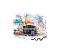 PACK AUTOCOLLANTS STICKERS Vinyle Kaaba en Aquarelle Résistant Eau Uv Religion de Paix Prière Islam Mosquée La Mecque Foi Culte Coran Pour Ordinateur Bouteille et Voiture Déco exterieur 8cm