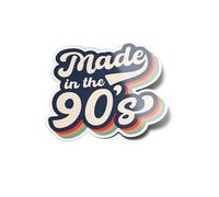 PACK AUTOCOLLANTS STICKERS Vinyle "Made in the 90's" rétro années 90 Résistant Eau & Uv Décoration Année de Naissance vintage date mode Pour Ordinateur et Bouteille et Voiture Déco exterieur 8cm