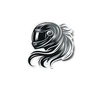 Pack AUTOCOLLANTS STICKERS Vinyle 'Motarde à Bord' - Résistant à l'Eau & UV, Spécial Casque avec Cheveux Longs pour femme Moto Bikeuse 9cm
