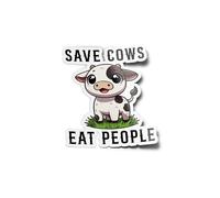 PACK AUTOCOLLANTS Stickers Vinyle "Save Cows Eat People" Vache Kawaii Mignonne Activisme Animal Végan Végétarien & Végétalien Résistant Eau & Uv Pour Ordinateur Bouteille et Voiture Déco exterieur 9cm