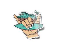 PACK AUTOCOLLANTS STICKERS Vinyle Surf - Signe Shaka Main, Planche de Surf, Vague Océan et Palmier Résistant Eau & UV Surfeur Love Sport Pour Ordinateur et Bouteille et Voiture Déco exterieur 8cm