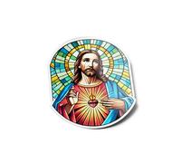 PACK AUTOCOLLANTS STICKERS Vinyle vitrail Jésus Catholique Eglise Résistant Eau & Uv religieux chrétien Spirituel Prière Icône Christ Pour Ordinateur Bouteille et Voiture Déco exterieur 9cm