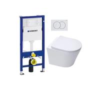 Pack Autoportant bati Geberit + WC Swiss Aqua Technologies sans bride + Abattant softclose + Plaque (InfinitioGebATP-1)