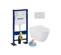 Pack Autoportant Bati-support Duofix + WC sans bride Livea Bello + Abattant softclose + Plaque blanche (Livea BelloGebAT