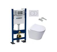 Pack WC autoportant bati-support Geberit + WC sans bride Swiss Aqua Technologies + abattant softclose + plaque (InfinitioGebX)
