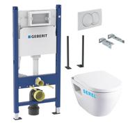 Pack Autoportant Bati-support Geberit Duofix + WC Serel SM26 sans bride + Abattant softclose + Plaque blanche ( Serel SM26GebX)