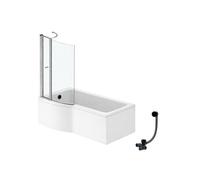 Pack baignoire bain douche 150 x 80 cm gauche Connect Air + tablier + pare bain avec volet + vidage Noir mat