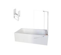 Pack baignoire bain douche 160 x 85 Malice version droite blanc mat + tablier en niche + pare bain + étagère