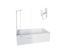 Pack baignoire bain douche 160 x 85 Malice version gauche blanc mat + tablier en niche + pare bain + étagère