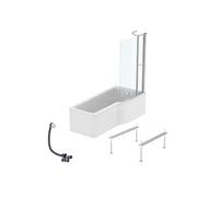 Pack baignoire bain douche 170 x 80 cm droite Connect Air + tablier + pare bain avec volet + pieds + vidage Blanc
