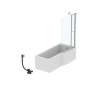 Pack baignoire bain douche 170 x 80 cm droite Connect Air + tablier + pare bain avec volet + vidage Chromé