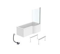Pack baignoire bain douche 170 x 80 cm droite Connect Air + tablier + pare bain fixe + pieds + vidage Blanc
