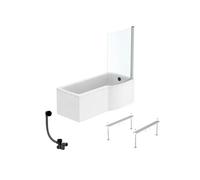 Pack baignoire bain douche 170 x 80 cm droite Connect Air + tablier + pare bain fixe + pieds + vidage Noir mat