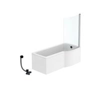 Pack baignoire bain douche 170 x 80 cm droite Connect Air + tablier + pare bain fixe + vidage Noir mat