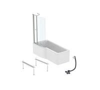 Pack baignoire bain douche 170 x 80 cm gauche Connect Air + tablier + pare bain avec volet + pieds + vidage Blanc