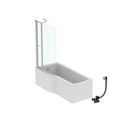 Pack baignoire bain douche 170 x 80 cm gauche Connect Air + tablier + pare bain avec volet + vidage Chromé