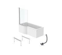 Pack baignoire bain douche 170 x 80 cm gauche Connect Air + tablier + pare bain fixe + pieds + vidage Blanc
