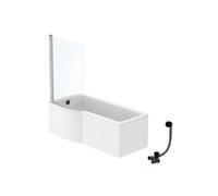 Pack baignoire bain douche 170 x 80 cm gauche Connect Air + tablier + pare bain fixe + vidage Noir mat