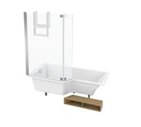 Pack baignoire bain douche antidérapante 170 x 90 Neo blanc mat - v.gauche + pare bain chromé