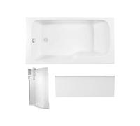 Pack baignoire bain douche 170 x 90 Malice version gauche + tablier en niche + pare bain + étagère pour pare bain