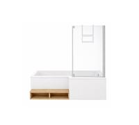 Pack baignoire bain douche 180 x 90 Neo version droite + pare bain chromé + tablier en niche