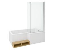 Pack baignoire bain douche antidérapante 150 x 80 Neo blanc mat - v.droite + pare bain chromé + tablier